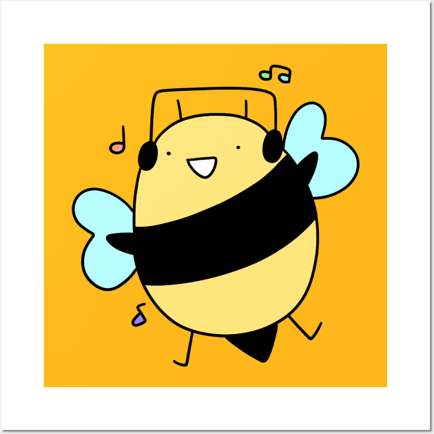 Dancing Headphones Bee Wall Art by saradaboru